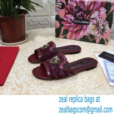 Dolce  &  Gabbana Lace Sliders Burgundy with Devotion Heart 2021